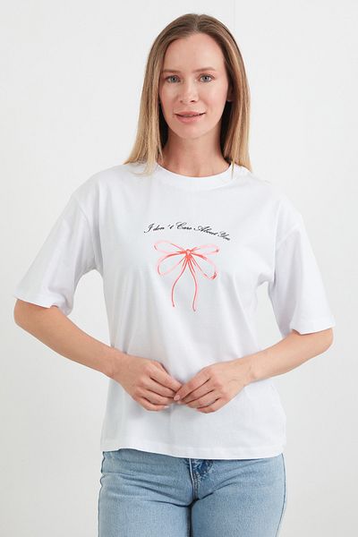 Fulla Moda Tricou oversize cu panglică și text imprimat