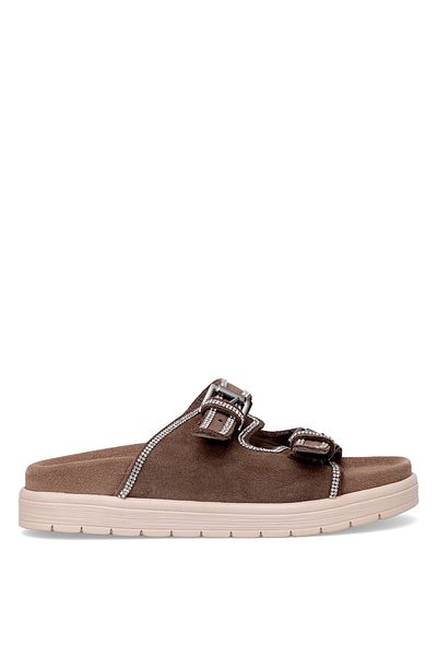 Ayakkabı Fuarı Elit Zeyn8144S Women's Genuine Nubuck Leather Orthopedic Stone Flat Slippers Mink
