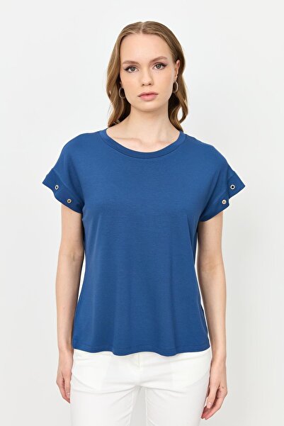 accort Kuş Gözü Detay Penye Bluz-İNDİGO