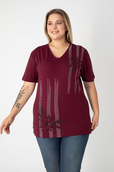 Orly More Tricou de damă din bumbac cu decolteu în V cu fante imprimate