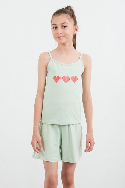 Fulla Moda Heart Printed Strappy Girls' Pajama Set