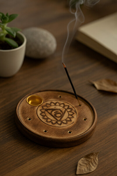 Hyge Ajna Çakralı Yuvarlak Ahşap Tütsülük – Çubuk/Konik | Ajna Chakra Wood Incense Holder - Stik/Conic