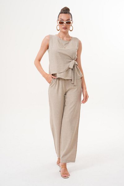 ŞİMAL Women's Side Tie Detailed Blouse Trousers Double Set 250536 -