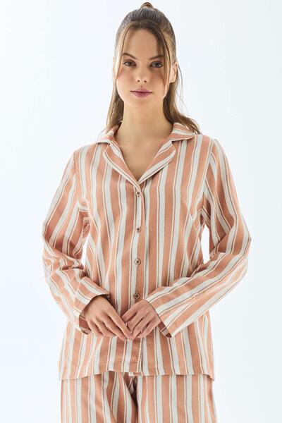 civetta Viscose Striped Shirt Pants Pajamas Set