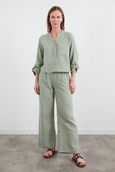 Fulla Moda Elastic Waist Pocket Muslin Fabric Trousers
