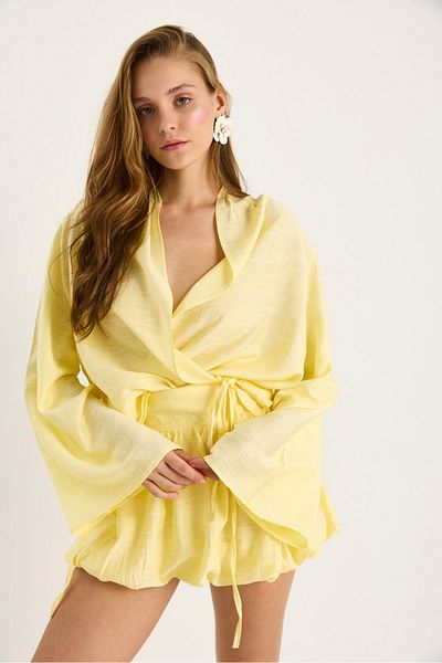 Bianco Lucci Women's Mini Balloon Skirt with Binding Detail Kimono Top and Bottom Set 60434 60283137