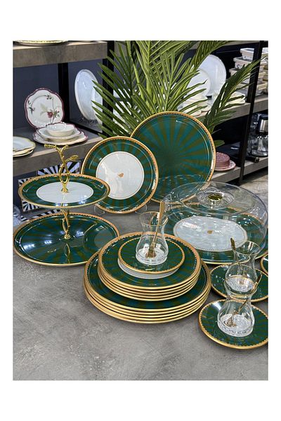 Doğudeko Green Line 34 Piece Tea Time Service Presentation Set
