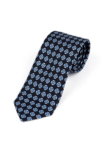 Bursa İpek Navy Blue Patterned Silk Tie Set