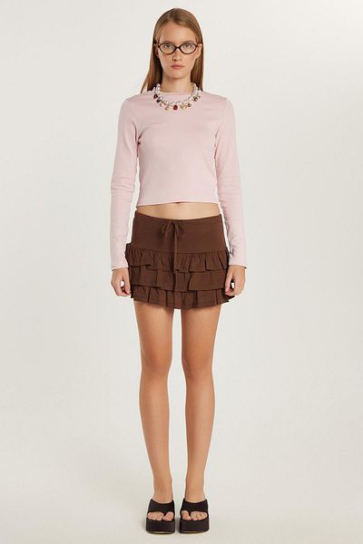 Tudors Women's Regular Fit 100% Cotton Plain Brown Skirt