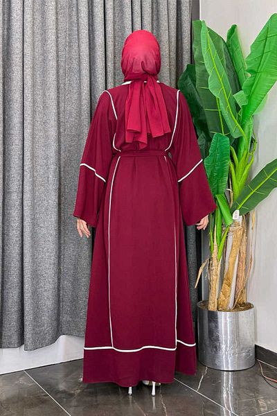 Bym Fashion Μοτίβο ρίγες με φερμουάρ μπροστά και ζώνη μέσης Ferace 7885 Claret Red