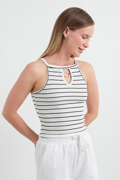 Fulla Moda Halter Neckline Body with Striped Ring Detail