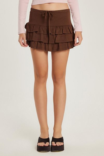 Tudors Women's Regular Fit 100% Cotton Plain Brown Skirt