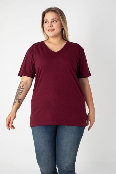 Orly More Slit Cotton Women's V-Neck Plus Size T-Shirt