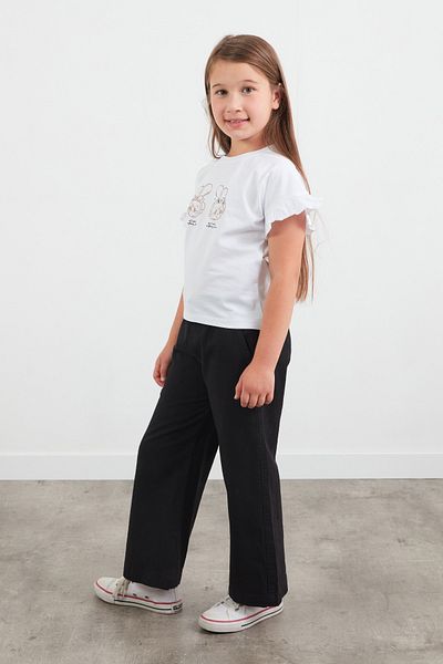 Fulla Moda Μπλουζάκι για κορίτσια με βολάν με στάμπα Rabbit