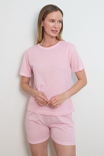 Fulla Moda Pinstripe Crew Neck Shorts Pajama Set