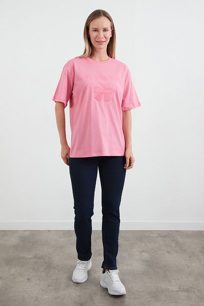 Fulla Moda Tricou oversize cu broderie cu panglică