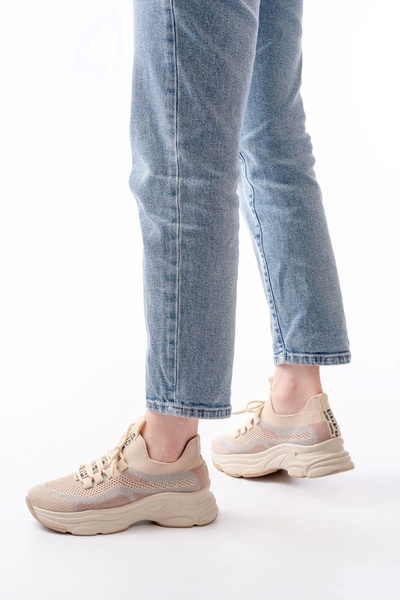 ŞRANIN DÜNYASI 3001 Μπεζ με κορδόνια από διχτυωτό casual αθλητικά παπούτσια