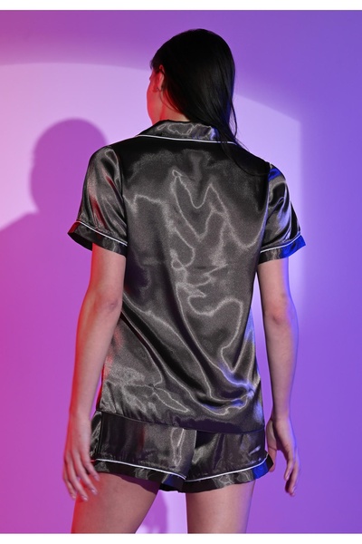 VİOLETTA SECRETS Yeni Sezon Premium Haki Yeşili Saten Şortlu Pijama Takımı