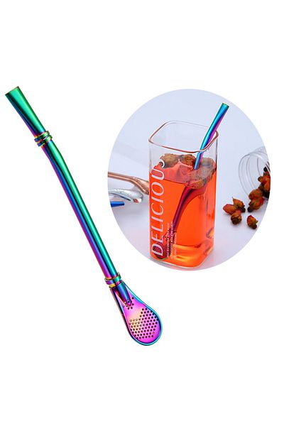 Monte Lua 1 Piece, Straw Steel Strainer Spoon, Reusable Stainless Steel Straw, 2 in 1,