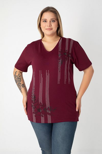 Orly More Tricou de damă din bumbac cu decolteu în V cu fante imprimate