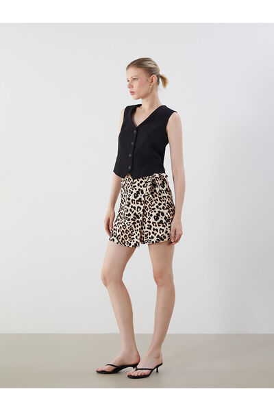 LC Waikiki Vizyon New Season Leopard Patterned Linen Look Shorts Skirt