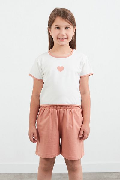 Fulla Moda Heart Printed Ribbed Girl's Shorts Set