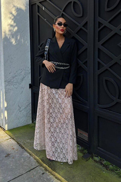 Dolcha Crimson Grace Kadın Vizon Dantel Maxi Etek – Şık Yazlık Tasarım