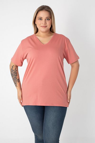 Orly More Slit Cotton Women's V-Neck Plus Size T-Shirt