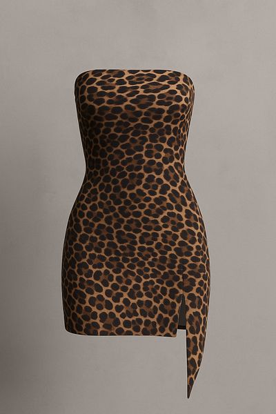 SLAW REZZ Rochie mini fără bretele cu imprimeu leopard de damă
