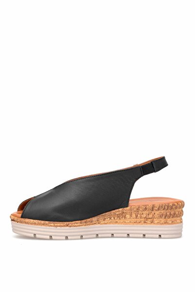 Ayakkabı Fuarı Elit Zeyn8094 Women's Genuine Leather Orthopedic Wedge Heel Sandals Black