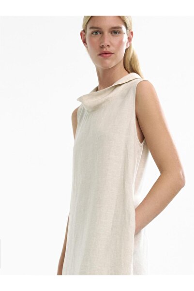 PARFOIS %100 Keten Manşet Yaka Elbise