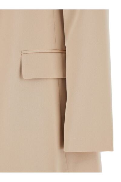 PLAIN Beige Open Jacket With Shawl Neckline In Satin Fabric Woman