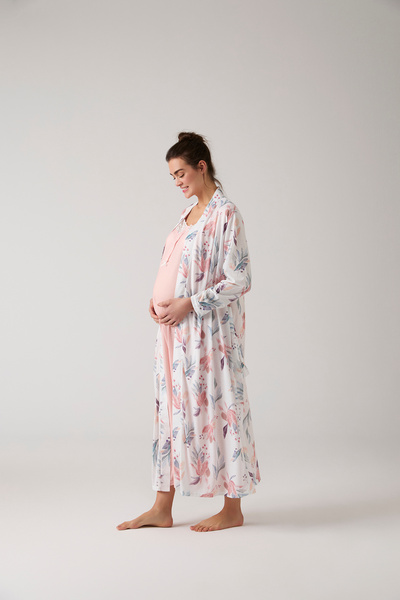 MERCİ MARYA Çiçek Desenli Hamile Lohusa Gecelik Sabahlık Takım