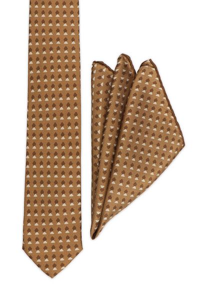 Bursa İpek Gold Patterned Silk Tie Set