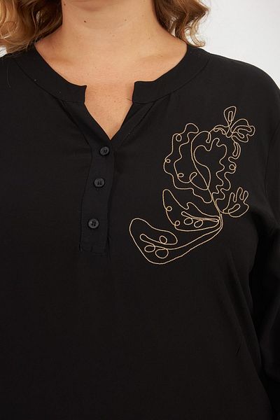 RMG Plus Size Chain Embroidered Blouse Black