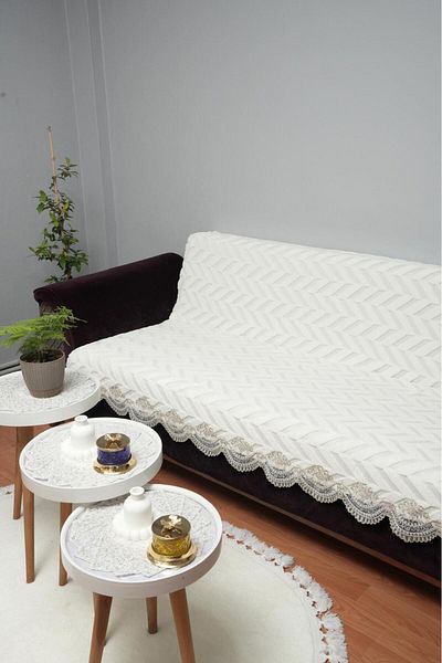 DECORA CASA HOME COLLECTİON Husă de scaun din bumbac de pluș brodat cu dantelă, cu bază de burete, husă de canapea/sofa anti-alunecare |