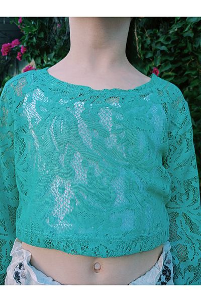 Eylül Lace Crop with Suspender Inside Combed Cotton T-Shirt