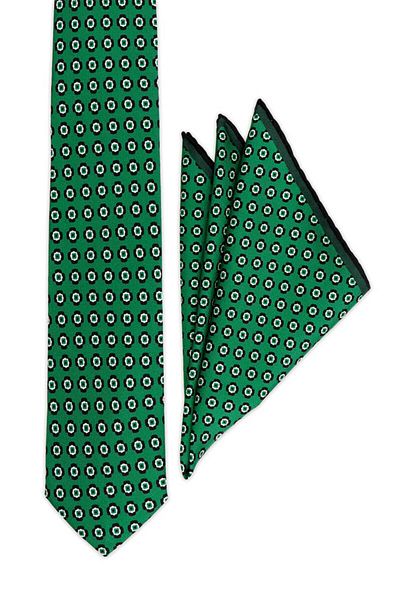 Bursa İpek Green Patterned Silk Tie Set