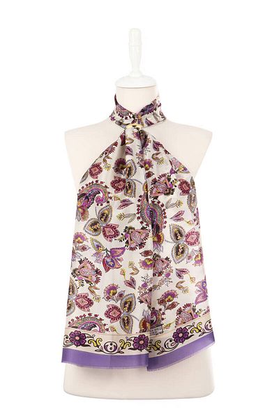 Bursa İpek Lilac Shawl Pattern Voile Silk Scarf