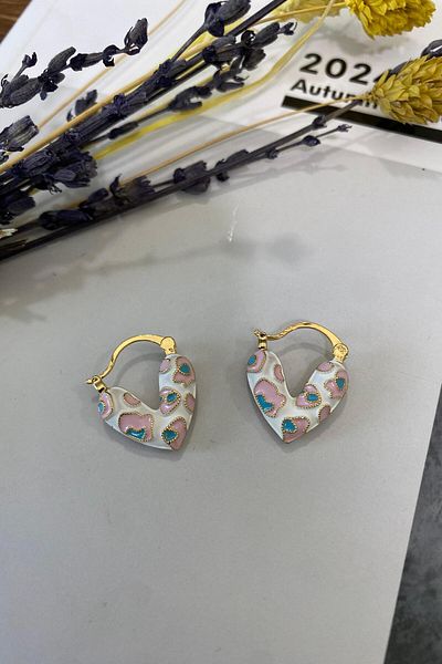 İthal 1524 Imported Pink Heart Earrings
