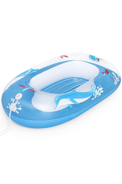 Luxi Inflatable Children's Floating Boat - Dolphin Design, Inflatable Comfort Floor, Cord Tow