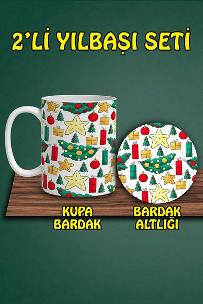 HobiShop Christmas Themed Mug and Coaster Set