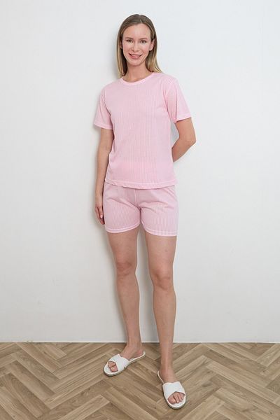 Fulla Moda Pinstripe Crew Neck Shorts Pajama Set