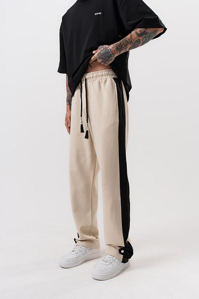 Respire Men's Leg Detailed Interlock Baggy Sweatpants Beige