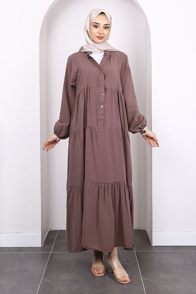 İmajButik Φόρεμα Koyuv Mink με μισό κουμπί και φούστα Modal