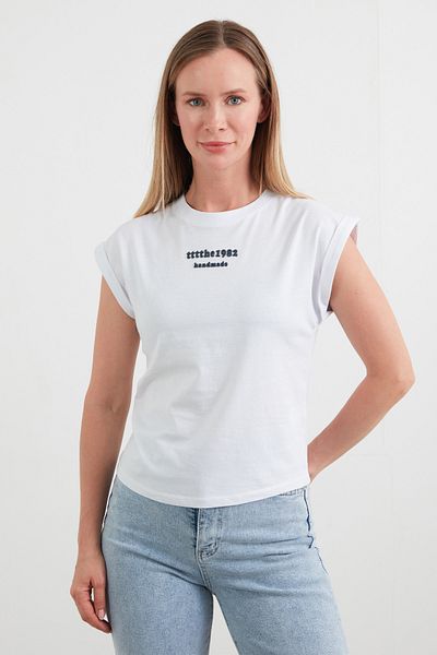 Fulla Moda Tricou cu mânecă japoneză imprimat cu litere în relief