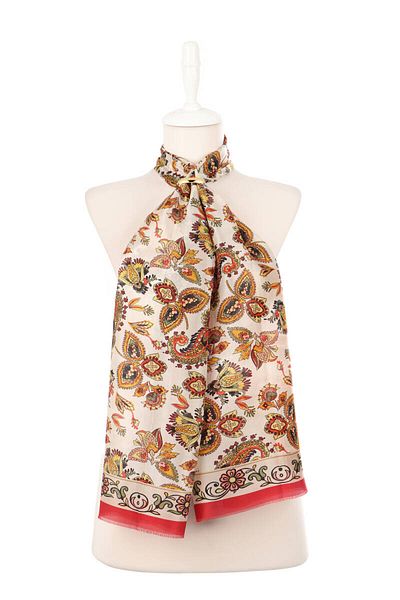 Bursa İpek Burgundy Shawl Pattern Voile Silk Scarf