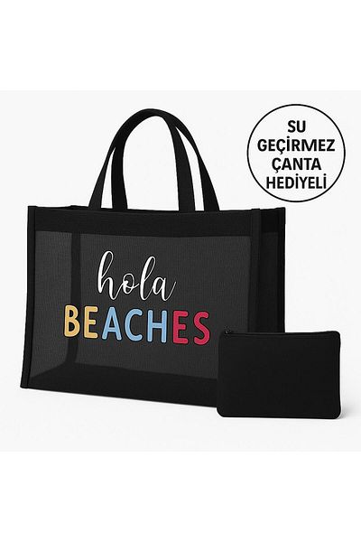 BLTBAGS Sand-Proof Transparent Mesh Women's Beach Bag with Small Puppy Gift