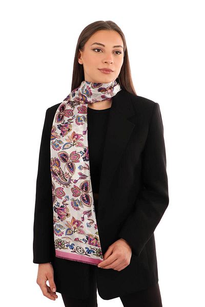 Bursa İpek Dusty Rose Shawl Pattern Voile Silk Scarf