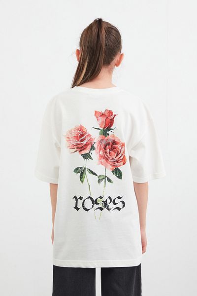 Fulla Moda Girl's T-Shirt with Rose Print on the Back